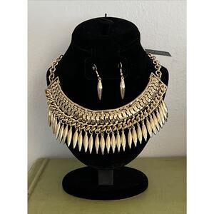 2pc THALIA SODI Gold-Tone Cleopatra Necklace Earrings Egyptian Statement 16-18”